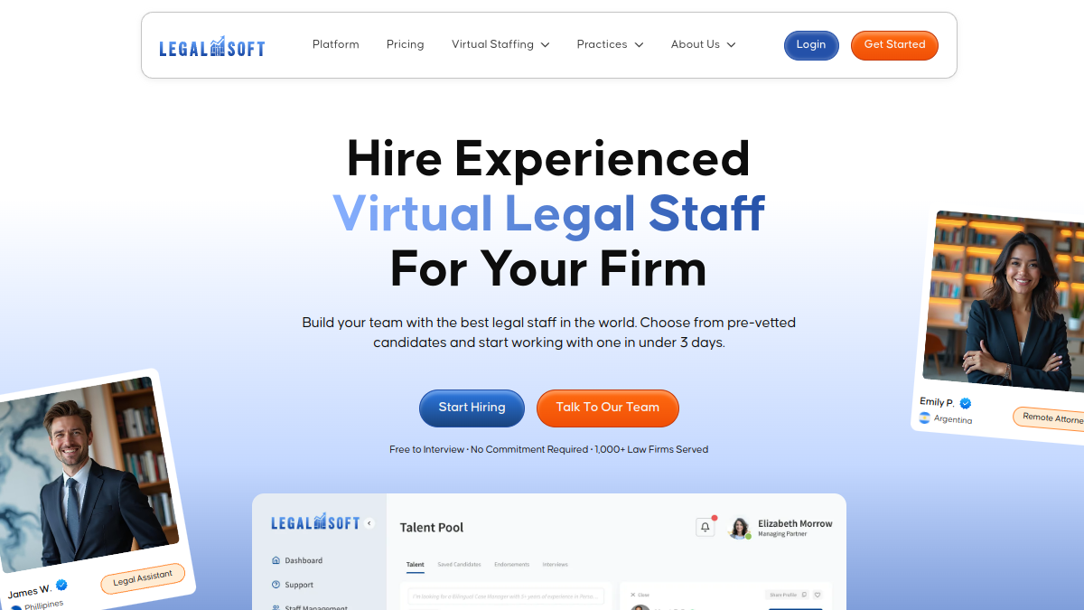 Legal Soft homepage for virtual legal staffing