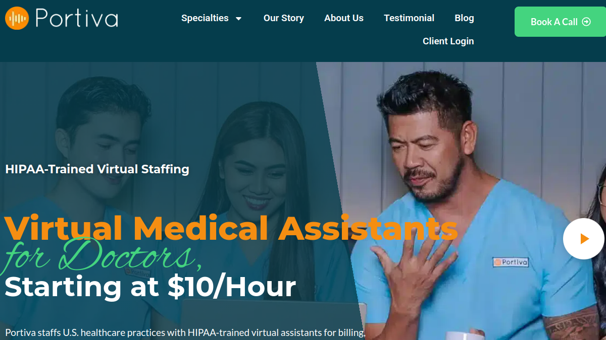 Portiva homepage - medical virtual assistant company