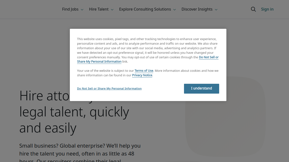 Robert Half legal staffing page